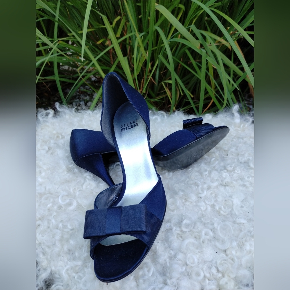 Stuart Weitzman Satin Bow Blue Pumps 6.5